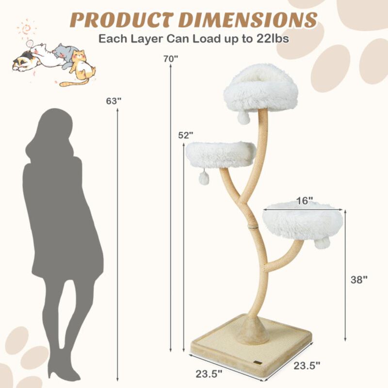 Hivvago 70 Inch Tall Cat Tree 4-Layer Cat Tower with 3 Perches and Dangling Balls