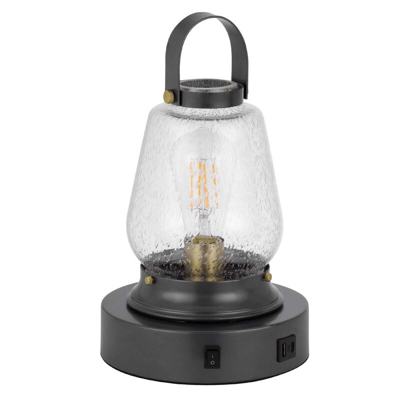 Jerry Lantern Table Lamp, Bubble Glass Shade, USB Ports, Dark Bronze image number 4