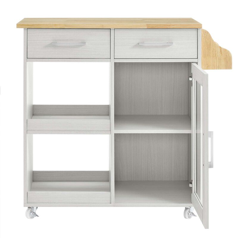 Modway Culinary Rolling Kitchen Cart with Storage in White Natural - 3 Tiers Kitchen Island on Wheels with Spice Rack, Functional as a Coffee Station, Bar Cabinet or Butcher Block Island image number 4