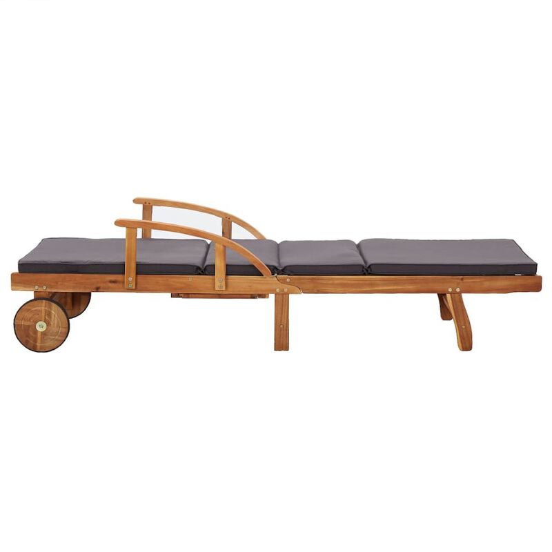 Sun Lounger Natural and dark grey Solid acacia wood, 100% polyester