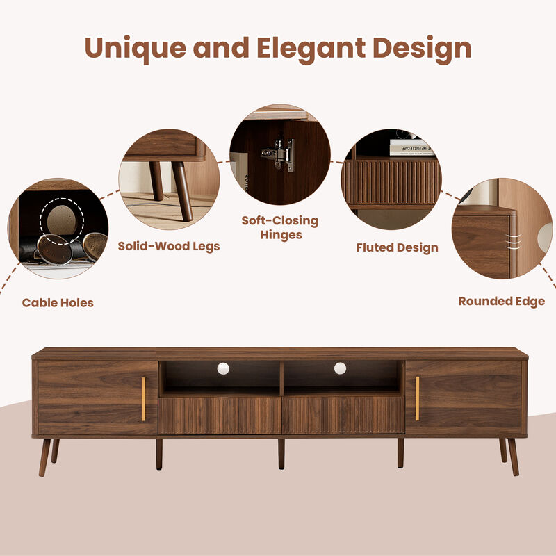 Merax Entertainment Center with Fluted Drawer Fronts, Closed Cabinets & Open Storage image number 4