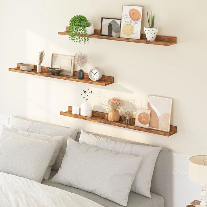 3 Piece Hanging Wall Shelf Set for Living Room Bedroom or Office-Brown