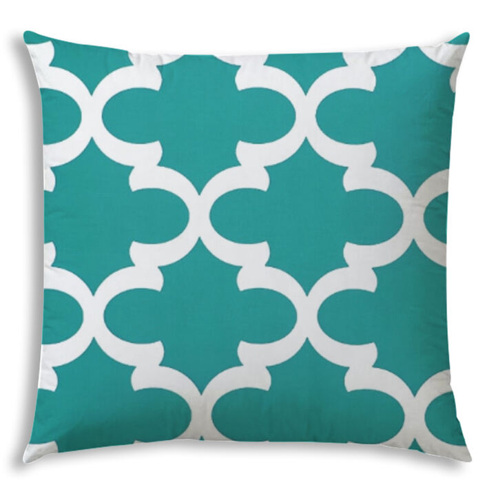 Turquoise window flower pattern pillow，17x17