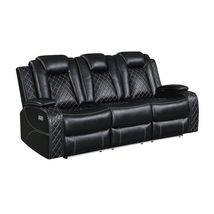 New Classic Furniture Orion II Faux Leather Power Sofa, Black