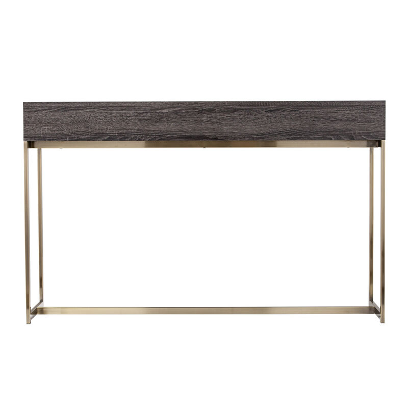 HomeRoots 48" Gray and Gold Wood and Metal Frame Console Table With Drawer image number 3