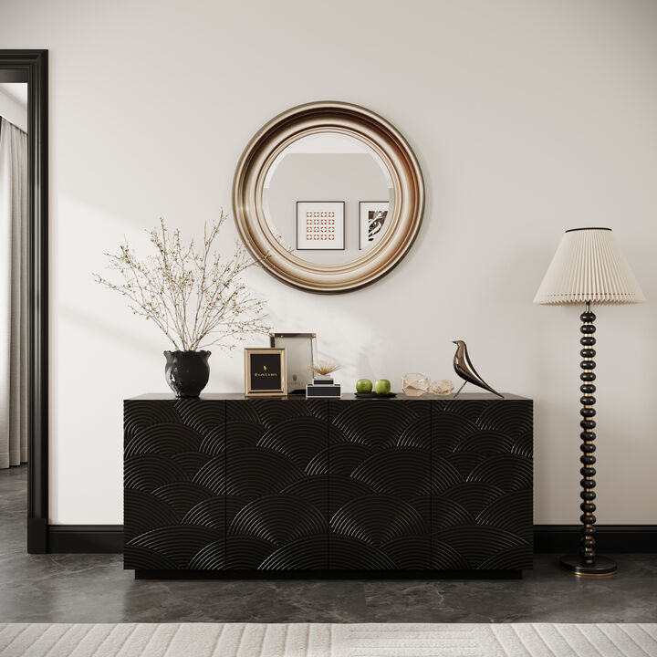 TATEUS Black Freestanding Sideboard Buffet Cabinet - 4 Doors Luxurious Accent Storage with Anti-Dumping for Home Spaces