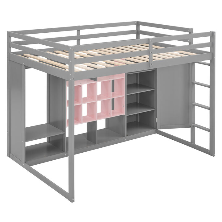 Merax Full Size Stylish Multi-Storage Loft Bed with Reversible Staircase