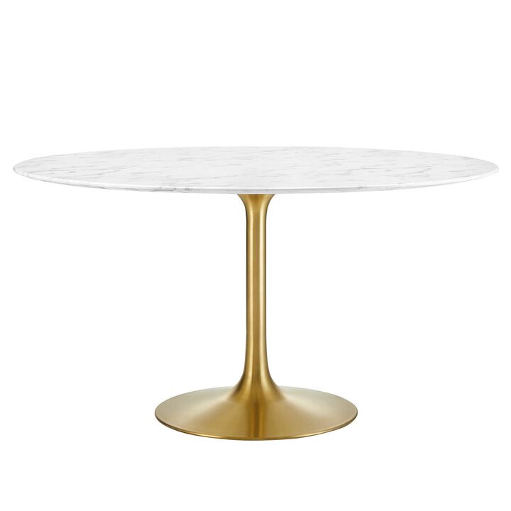 Modway - Lippa 54" Round Artificial Marble Dining Table Gold White