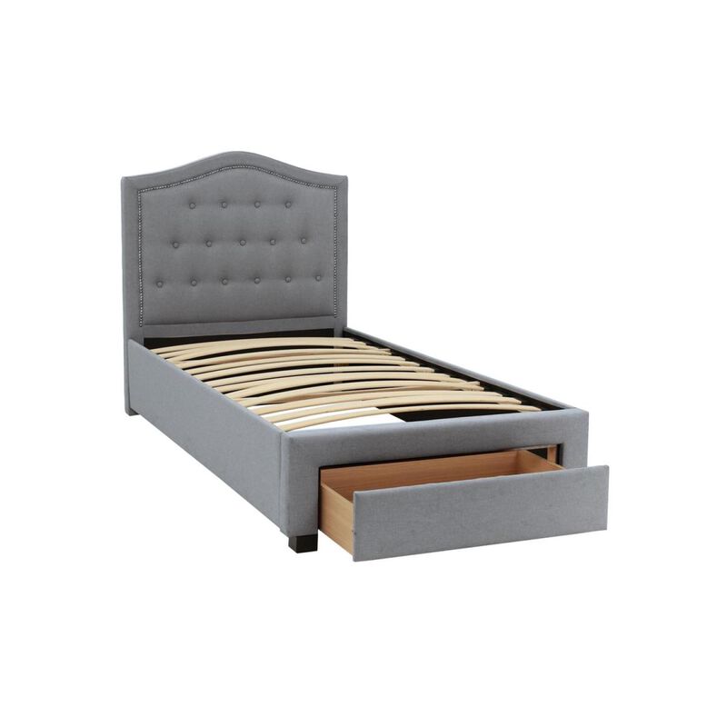 Streamdale Light Grey Twin Bed with Drawer Storage & Button Tufted Headboard image number 0