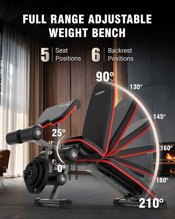 HARISON Adjustable Weight Bench, 1000 lb Capacity, Leg Extension & Preacher Pad, Incline/Decline Bench (HR-609 Black)