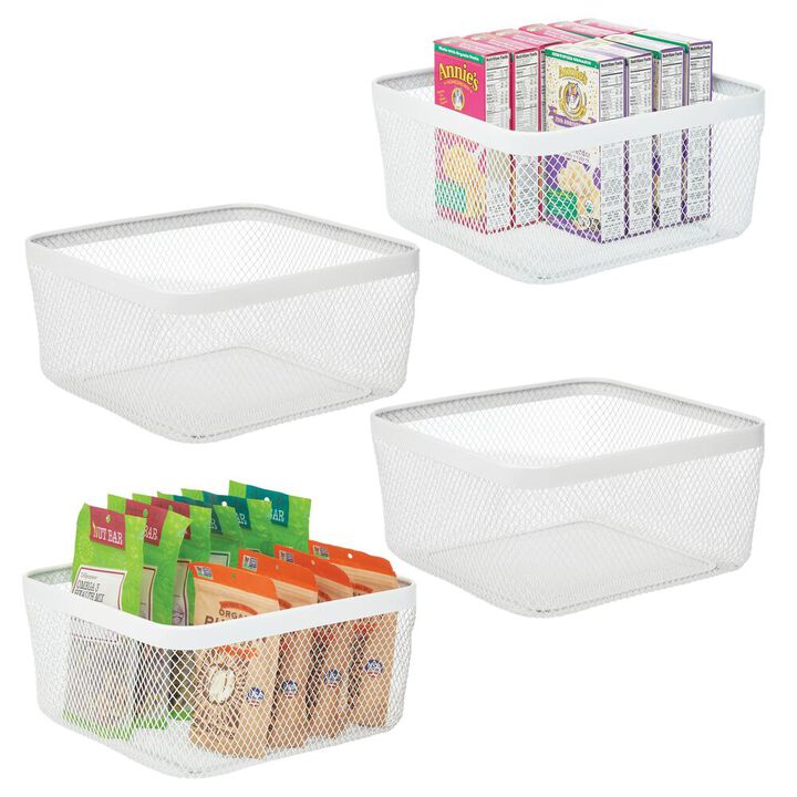 mDesign Metal Wire Food Organizer Storage Bin, 4 Pack - White