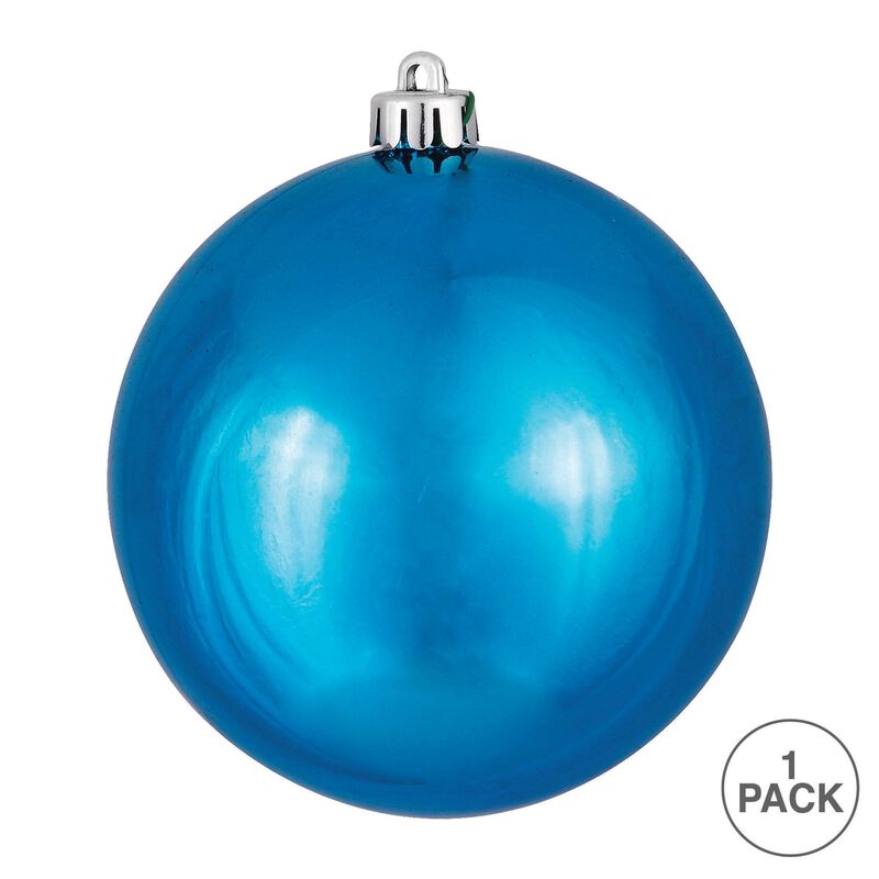 Vickerman 6" Turquoise Shiny Ball Christmas Ornament - 4 Ornaments per Pack - Shatterproof and UV Resistant - Reliable and Durable - Festive Blue Ornament image number 2
