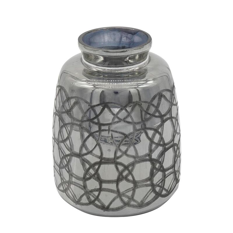 HomeRoots 9" Dark Gray Geometric Etched Glass Table Vase image number 0
