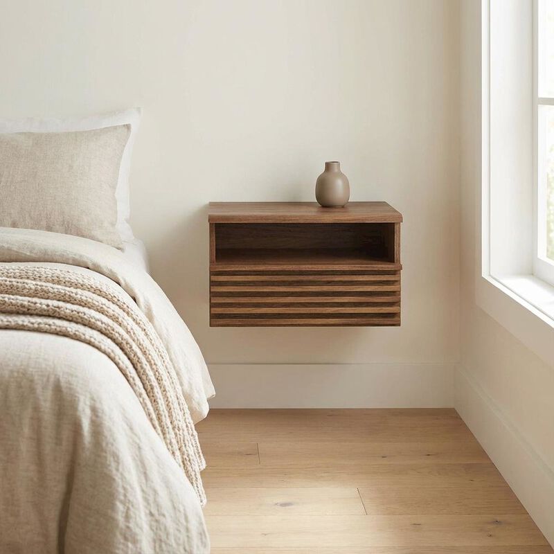 Wall-Mount Nightstand in Brown Finish with Modern Design image number 2