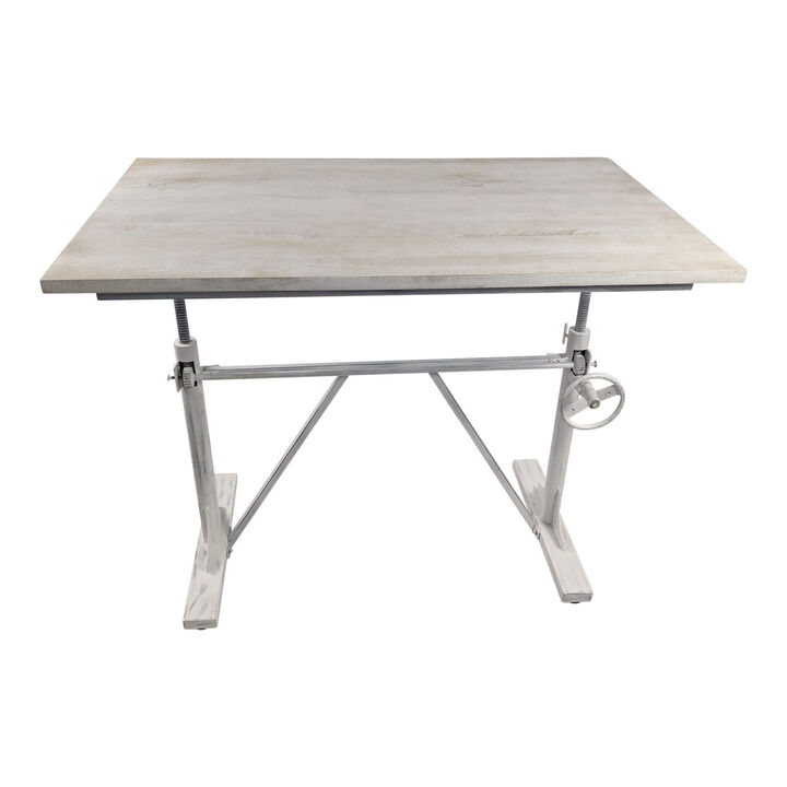 HomeRoots Adjustable Antiqued White Solid Wood and Iron Trestle Standing Desk