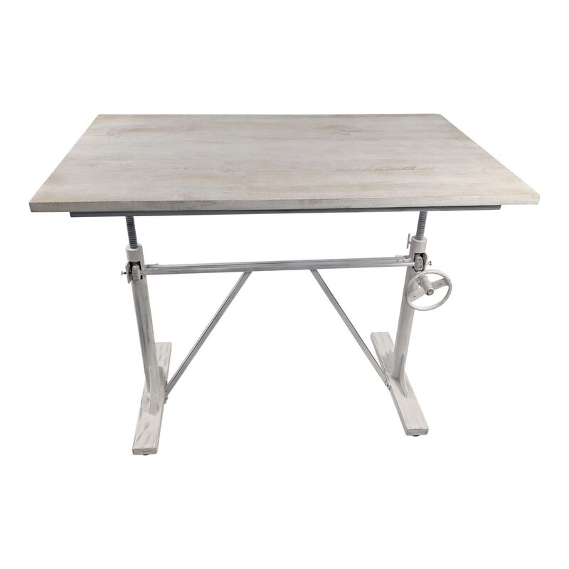 HomeRoots Adjustable Antiqued White Solid Wood and Iron Trestle Standing Desk image number 0