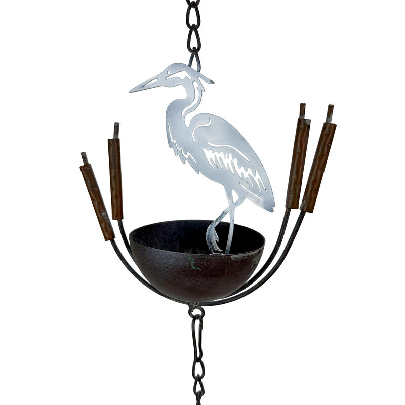 Metal Rain Chain 102 in White Heron Bird Rustic Outdoor Gutter Decor Bell image number 4
