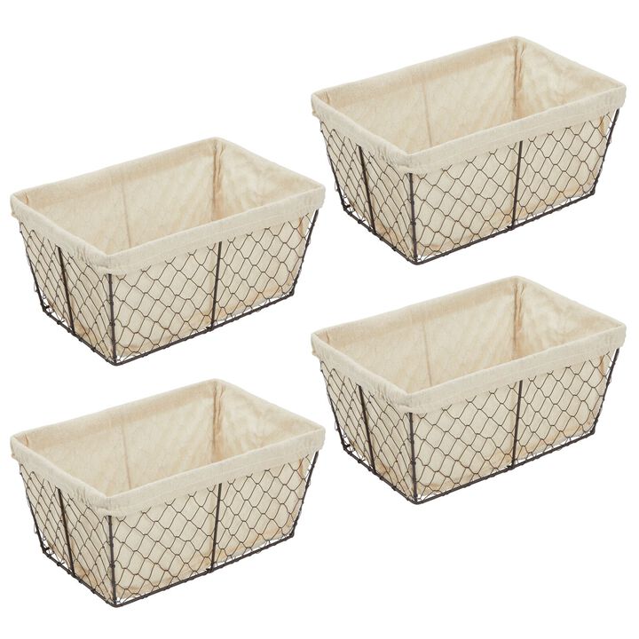 mDesign Medium Chicken Wire Storage Basket, Fabric Liner, 4 Pack, Bronze/Natural