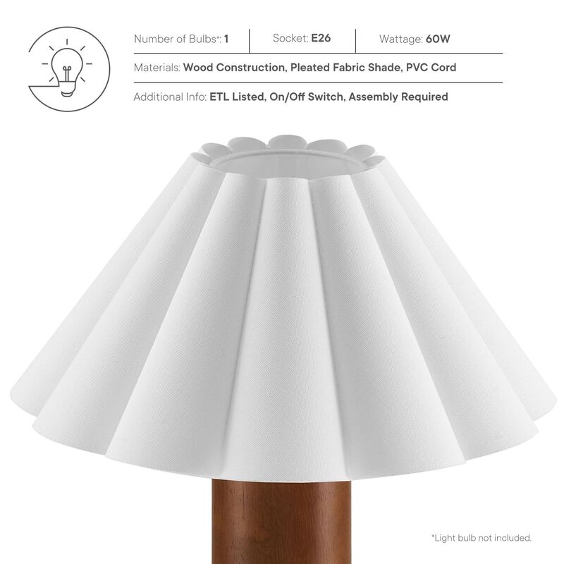 Modway Flora Table Lamp with Pleated Petal Lampshade in Walnut image number 2