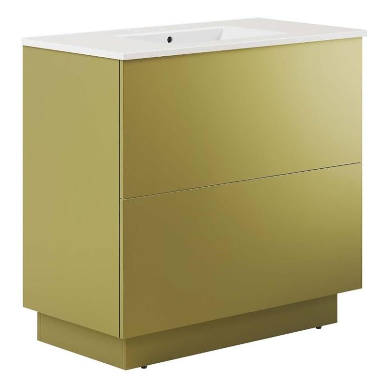 Modway Quantum Modern Bathroom Vanity with Ceramic Sink Basin and Storage Drawer, 36", White Gold image number 2