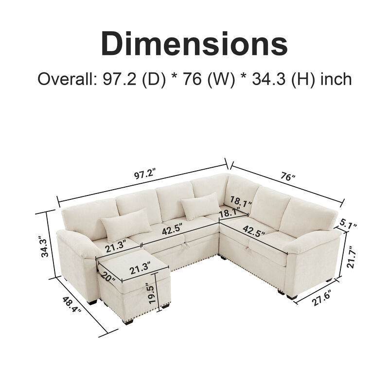 Largwo L‑Shaped Chenille Sectional Sleeper Sofa image number 9