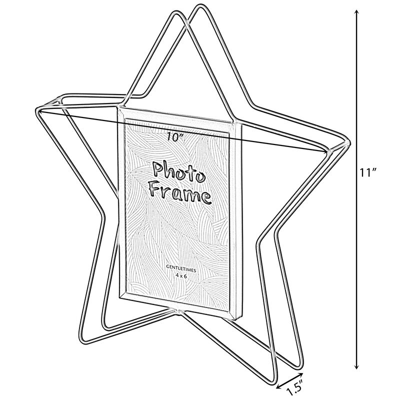 Modern Star Shape Black Metal Decor Photo Frame for Tabletop Display, 4" x 6"