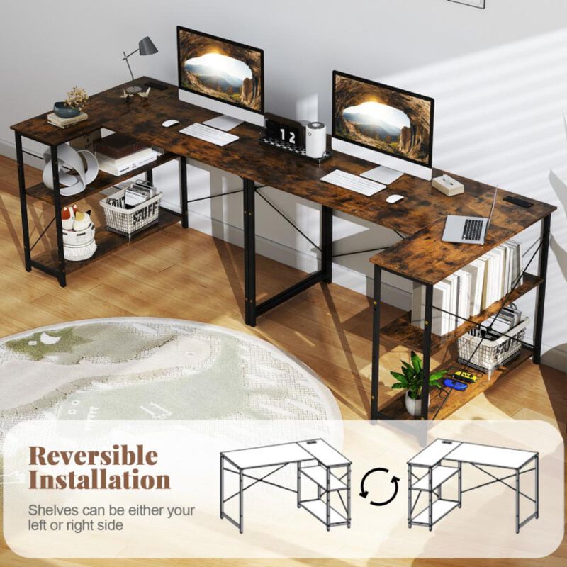 Hivvago L-shaped 47 Inch Reversible Corner Desk with Adjustable Storage Shelves