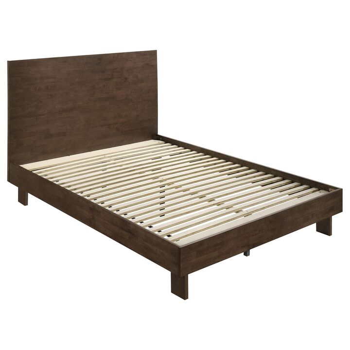 Genu Queen Platform Bed, Panel Headboard, Warm Walnut Brown Wood - Benzara