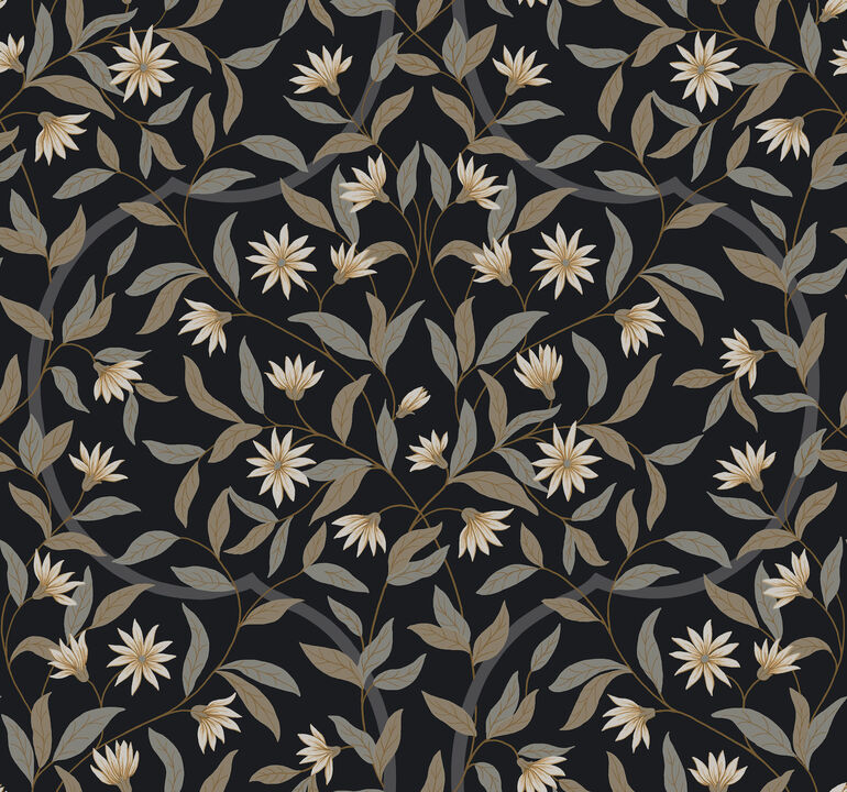 Jasmine Black Metallic Wallpaper (Set of 2)