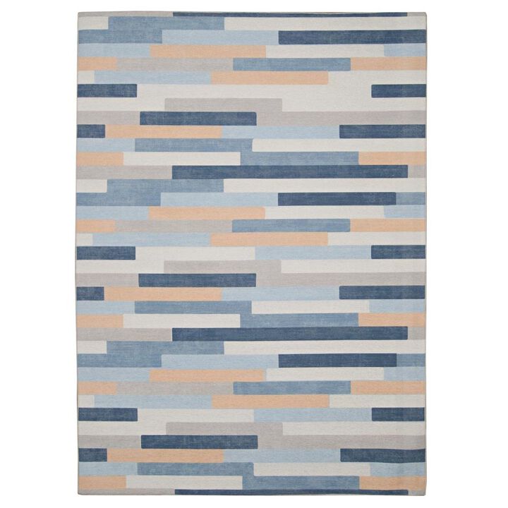 Linon Outdoor Washable Miami Ivory & Blue, Rug