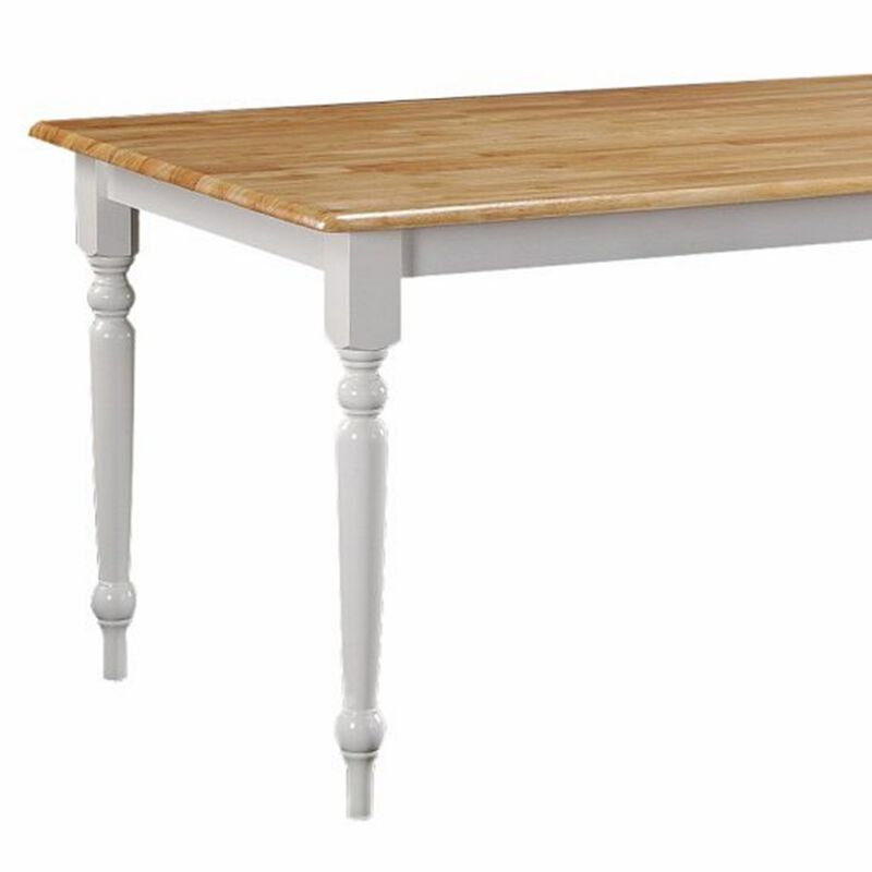 Grained Rectangular Wooden Dining Table with Turned legs, Brown and White