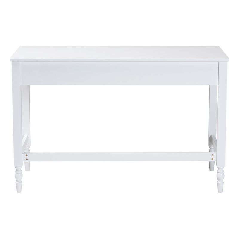 Baxton Studio Roni Writing Desk with Drawers - Modern Cottage Style Desk with Scalloped Detailing for Home Office or Vanity, White image number 5