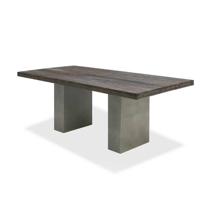 Cid Ari 94 Inch Dining Table, Heritage Oak Rectangular Top, Dark Gray