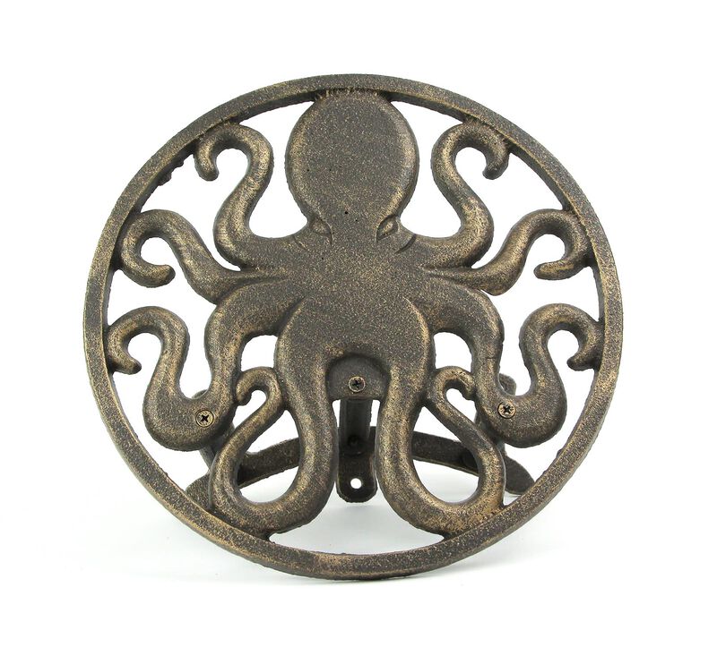 Cast Iron Octopus Wall Mounted Hanging Garden Hose Holder Bronze Finish image number 4