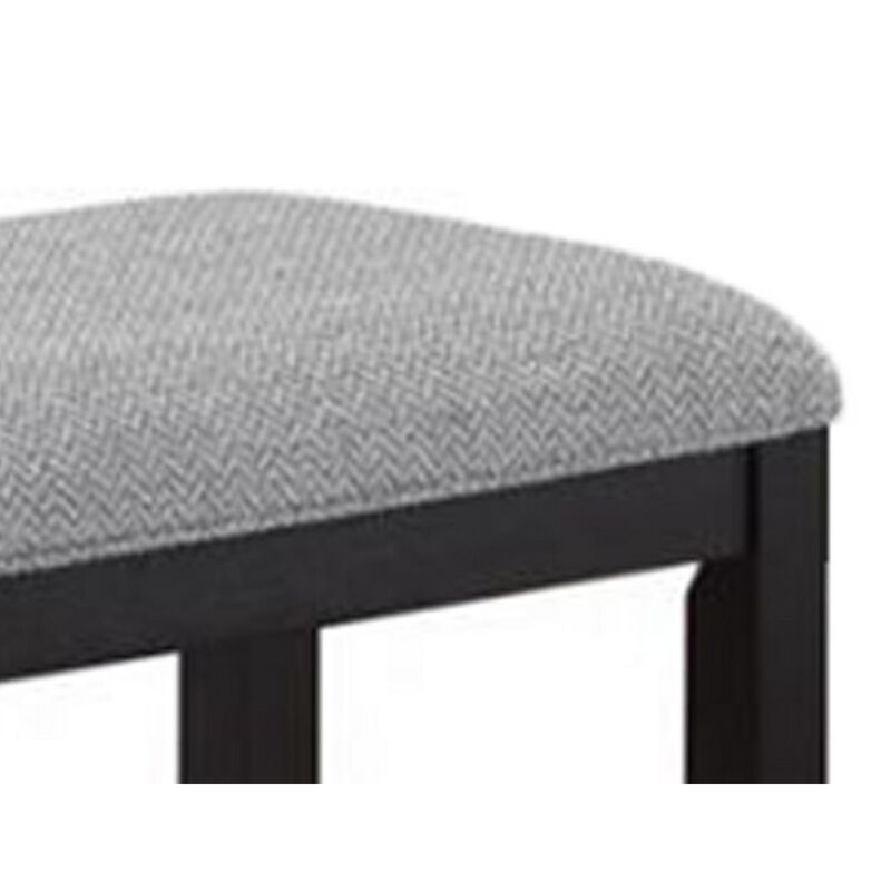 Patricia 48 Inch Counter Height Dining Bench, Black Wood and Gray Fabric - Benzara