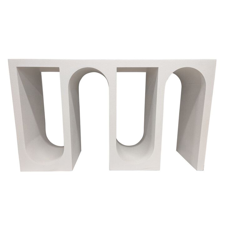 Rectangular Console Table with Wavelike Base, 54 Inch White Wood