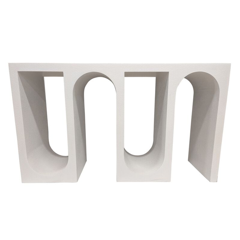 Rectangular Console Table with Wavelike Base, 54 Inch White Wood