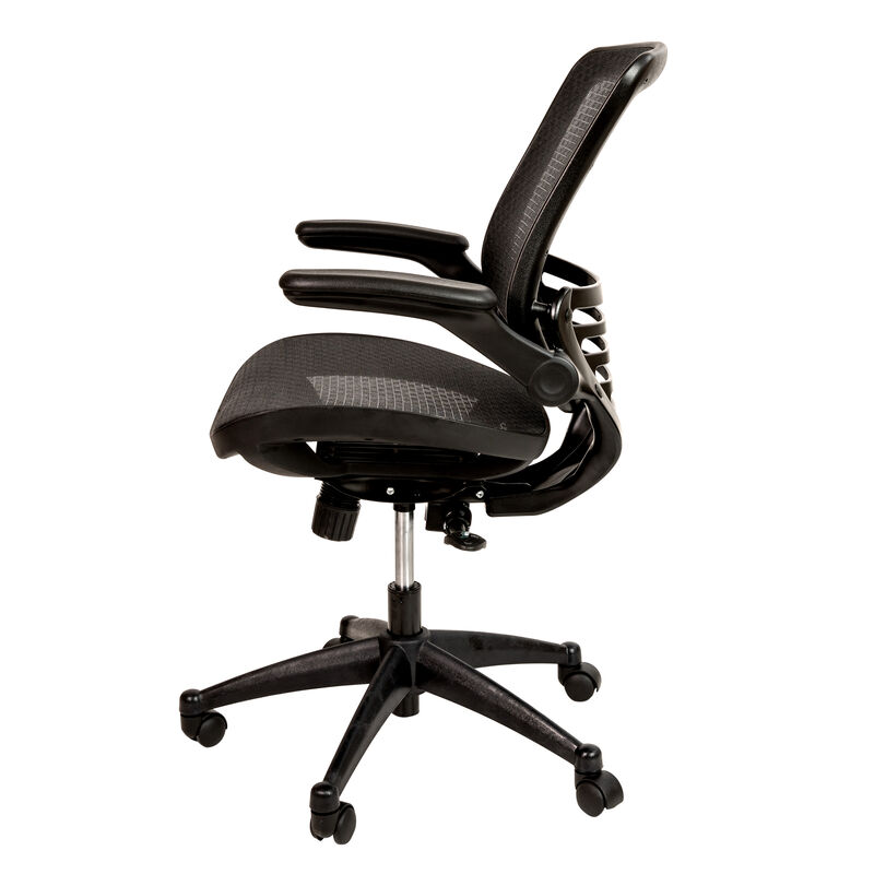 Warfield Mid-Back Transparent Black Mesh Executive Swivel Office Chair with Melrose Gold Frame and Flip-Up Arms image number 9