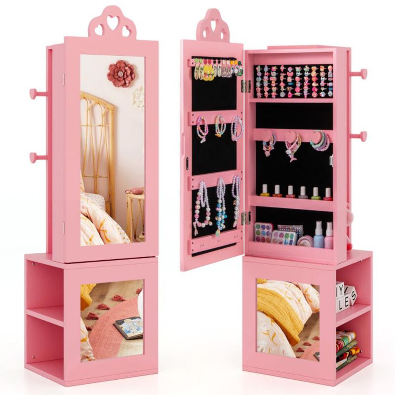 Hivvago 3-in-1 Freestanding Kids Jewelry Cabinet Armoire with Full Length Mirror