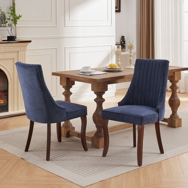 Whisen 2-Piece 25inch Dining Chairs, Rayon Linen Upholstered Channel Tufted with Curved Solid Wood Legs for Kitchen Dining Room image number 2