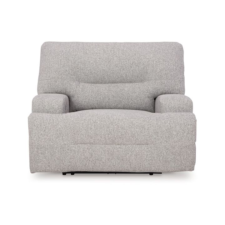 Marissa Wide Seat Power Recliner Chair, Gray Polyester, Soft Cushioned - Benzara