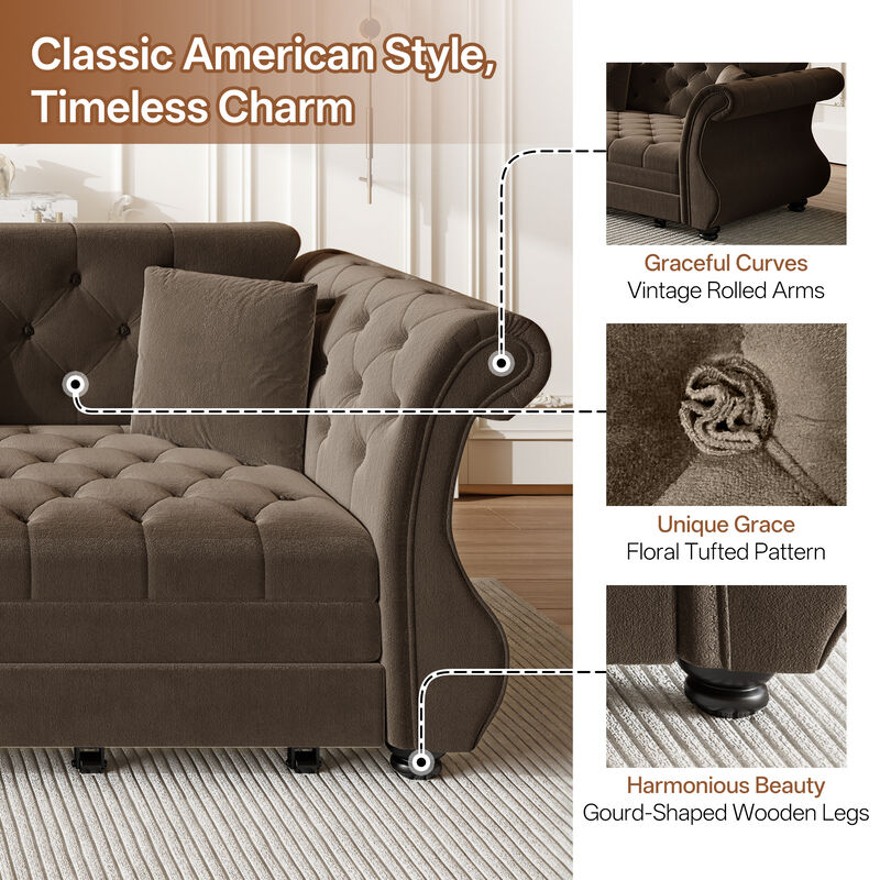 TATEUS Chesterfield Velvet Sofa Bed image number 3