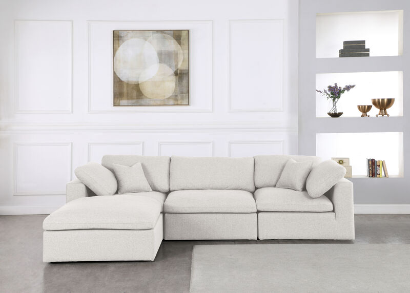 Meridian Furniture Serene Cream Linen Textured Fabric Deluxe Comfort Modular Sectional