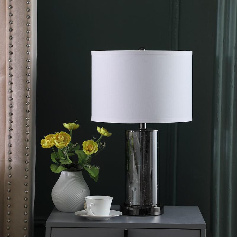 Hivvago 21" Glass LED Cylinder Table Lamp with Nightlight and White Drum Shade