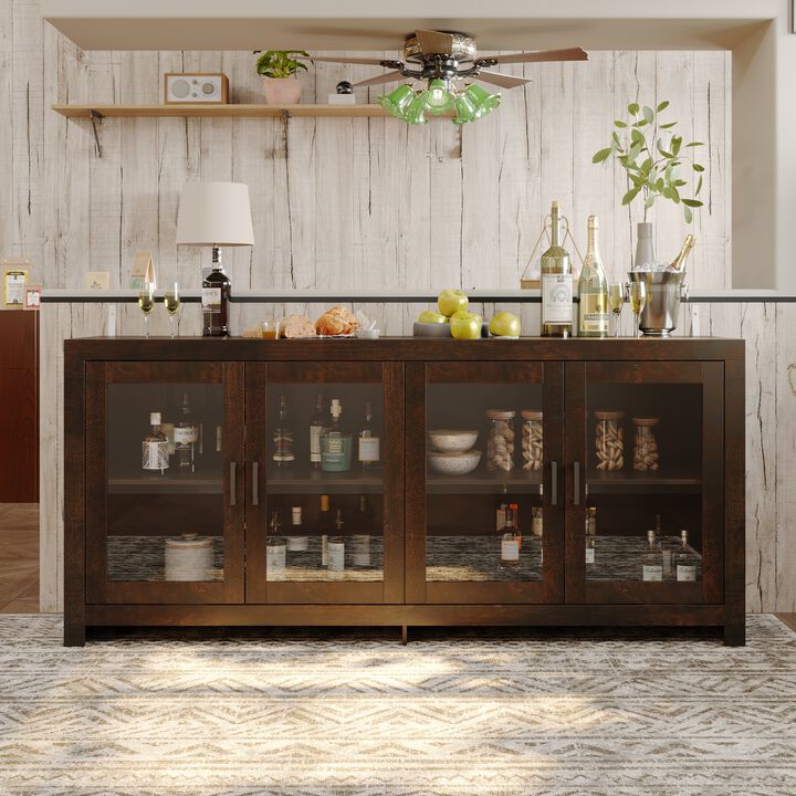 FUFU&GAGA 4-Door Sideboard with Glass Doors, Modern Storage Cabinet, (70.9" W x 15.7" D x 32" H), White