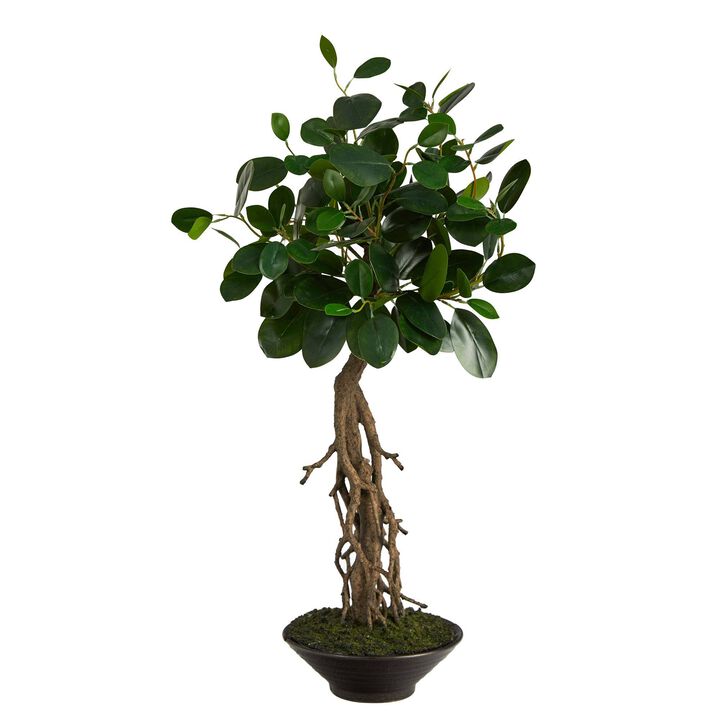 Nearly Natural 2-ft Ficus Bonsai Artificial Tree in Decorative Planter