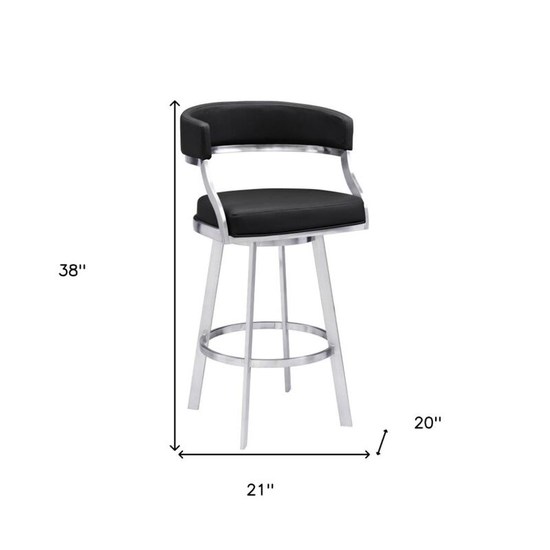 Hivvago 26 Inch Black And Silver Faux Leather And Iron Swivel Low Back Counter Height Bar Chair
