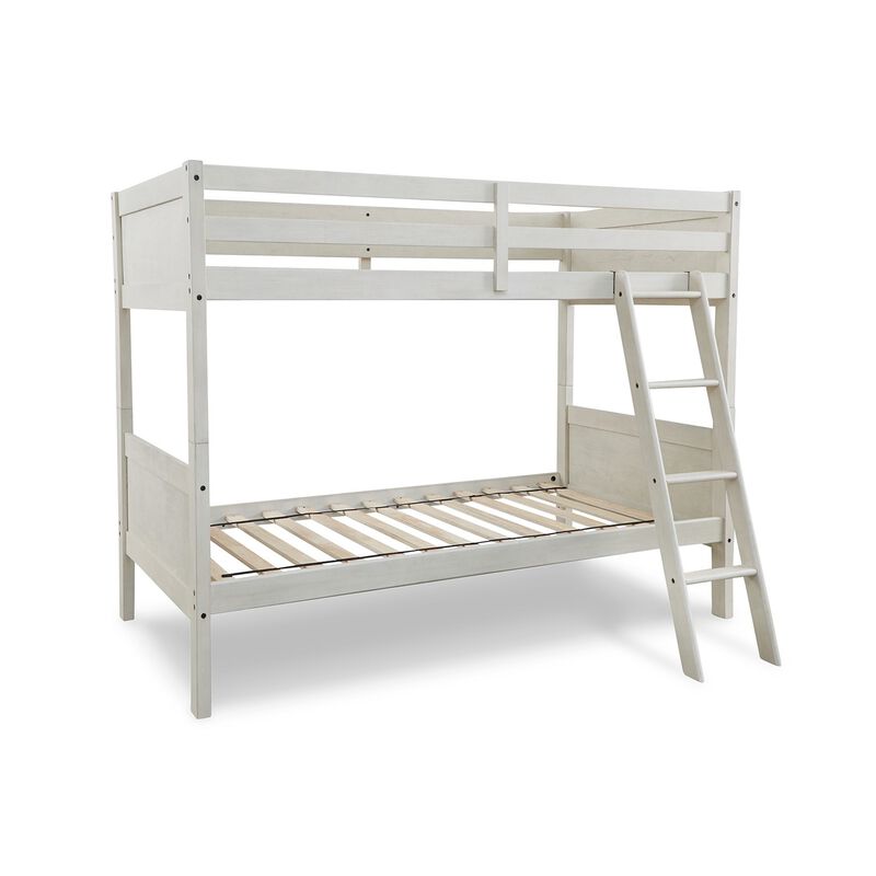 Lea Twin Size Bunk Bed, Wooden Ladder, Traditional Crisp White image number 3