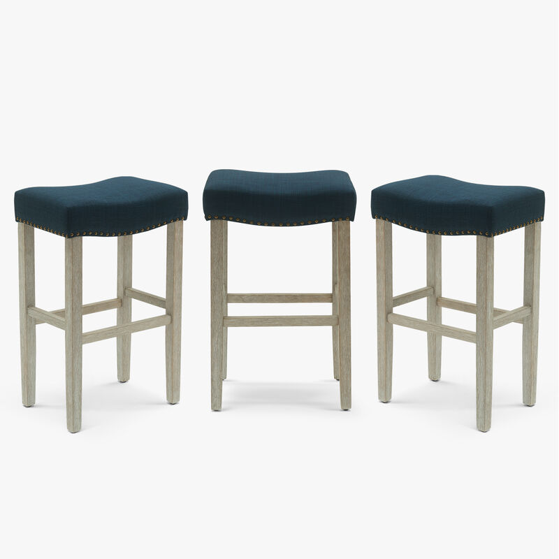 WestinTrends 29" Upholstered Saddle Seat Antique Gray Counter Stool (Set of 3)