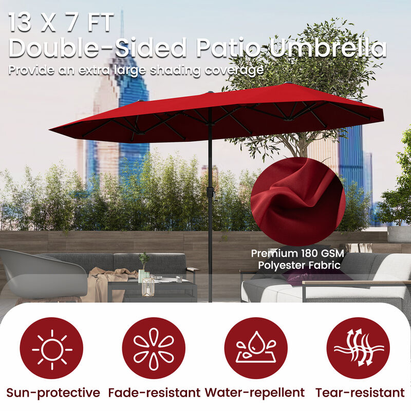 Patio Umbrella Outdoor Double-Sided Table Market Umbrella with Crank Handle